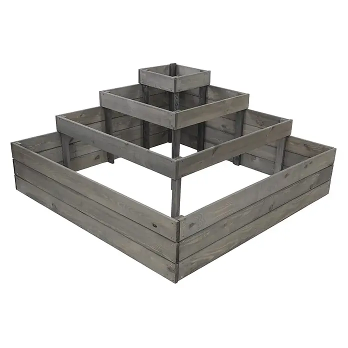 Hochbeete TREPPEN Holz | HxBxT 54x119x119 cm | Holz | Grau -  - Gestuftes Hochbeet aus grauem Holz für mehrstufiges Gärtnern.