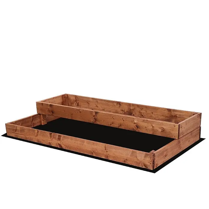Hochbeete TREPPEN Holz | HxBxT 18x117x63 cm | Holz | Braun -  - Braunfarbenes Hochbeet aus Holz mit zwei Ebenen.