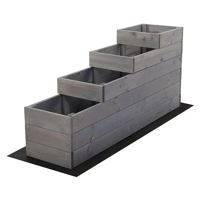 Hochbeete TREPPEN Holz | HxBxT 54x30x120 cm | Holz | Grau -  - Gestuftes Hochbeet aus grau lasiertem Holz, mit drei Ebenen für Pflanzen.