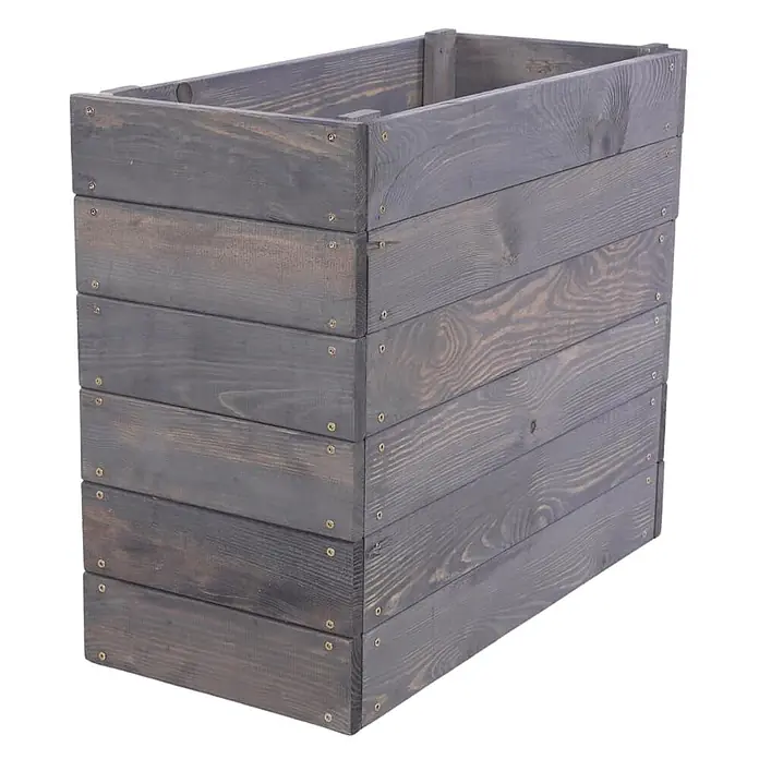 Hochbeete Growline Holz | HxBxT 54x63x30 cm | Kieferholz | Grau -  - Rechteckiger Pflanzkasten aus dunkelgrauem, verwittertem Holz, mit Schrauben montiert.