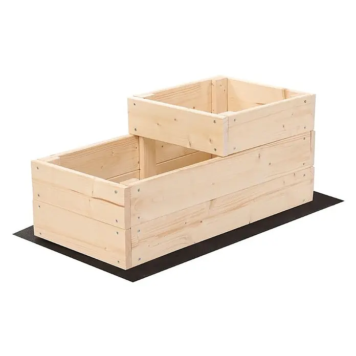 Hochbeete TREPPEN Holz | HxBxT 27x30x63 cm | Holz | Natur -  - Zwei Hochbeete aus hellem Holz, ein kleineres auf einem größeren, auf einer dunklen Matte.