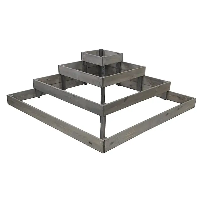 Hochbeete TREPPEN Holz | HxBxT 36x119x119 cm | Holz | Grau -  - Gestuftes quadratisches Hochbeet aus Holz in verwittertem Grau.