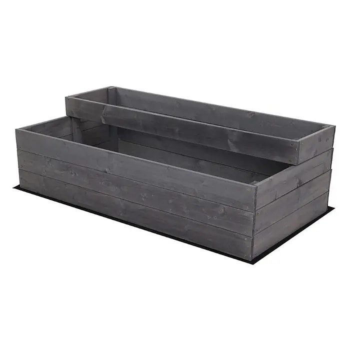 Hochbeete TREPPEN Holz | HxBxT 36x117x63 cm | Holz | Grau -  - Rechteckiges, zweistufiges dunkelgraues Hochbeet aus Holz.