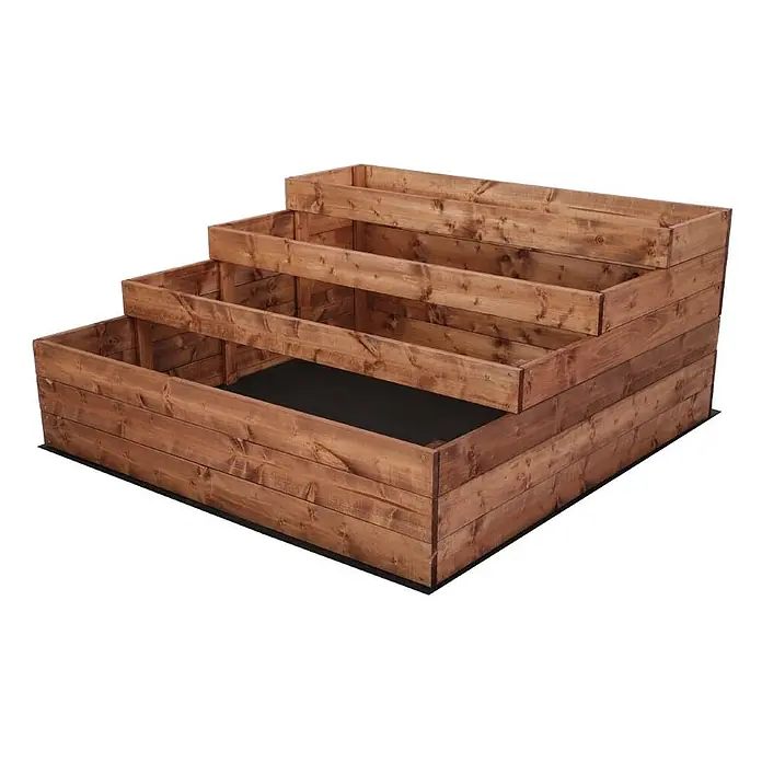 Hochbeete TREPPEN Holz | HxBxT 54x117x120 cm | Holz | Braun -  - Gestuftes, dunkel gebeiztes Hochbeet aus Holz mit drei Ebenen.