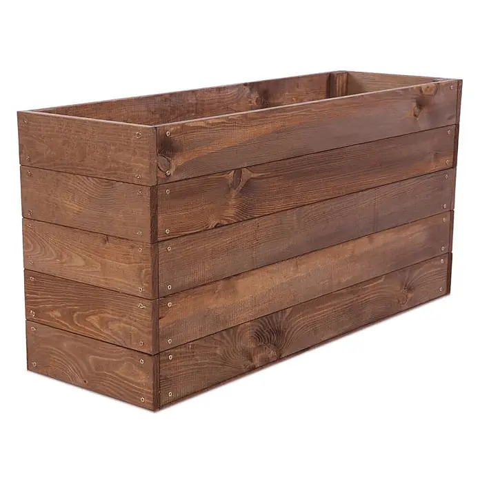 Hochbeete Growline Holz | HxBxT 45x93x30 cm | Kieferholz | Braun -  - Dunkelbrauner Holzpflanzkasten aus horizontalen Latten mit sichtbaren Befestigungen.