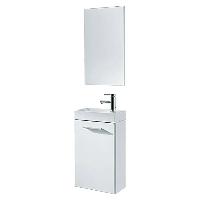Riva Conjunto de mueble de baño Pocket - Ancho: 40 cm, Blanco, 3 pzs. - Elegante conjunto de baño blanco con lavabo y espejo para un diseño moderno.