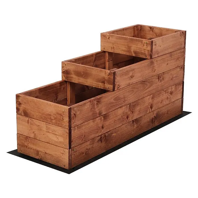Hochbeete TREPPEN Holz | HxBxT 45x30x93 cm | Holz | Braun -  - Dreistufiges, braunes Holz-Pflanzgefäß für den Garten.