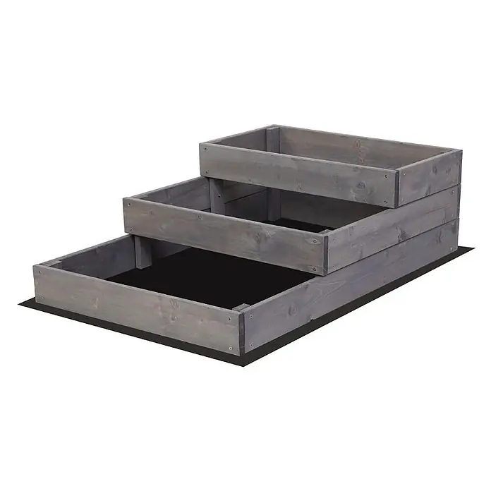 Hochbeete TREPPEN Holz | HxBxT 27x60x93 cm | Holz | Grau -  - Gestuftes Hochbeet aus grau gebeiztem Holz mit drei Ebenen zum Pflanzen.