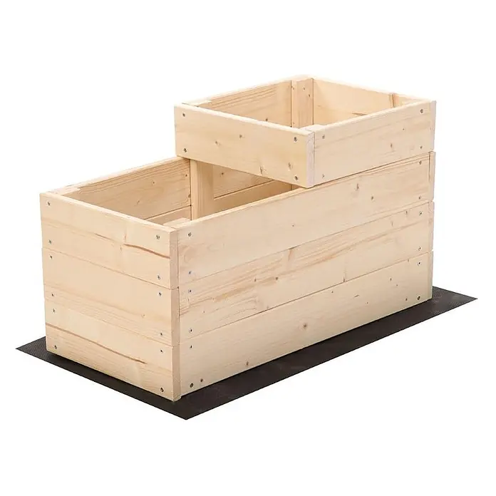 Hochbeete TREPPEN Holz | HxBxT 36x30x63 cm | Holz | Natur -  - Zweigeteiltes Hochbeet aus hellem Holz, mit Schrauben montiert, auf einer dunklen Schutzmatte.