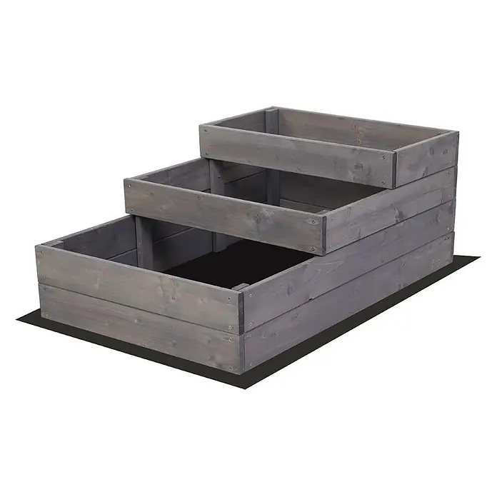 Hochbeete TREPPEN Holz | HxBxT 36x60x93 cm | Holz | Grau -  - Dreistufiges Hochbeet aus grauem Holz.
