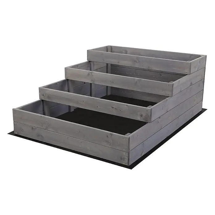 Hochbeete TREPPEN Holz | HxBxT 45x90x120 cm | Holz | Grau -  - Gestuftes Hochbeet aus grauem Lattenholz, mit vier Ebenen zum Bepflanzen.