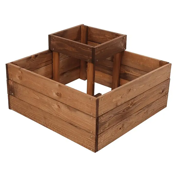 Hochbeete TREPPEN Holz | HxBxT 36x62x62 cm | Holz | Braun -  - Zweigeschossiger brauner Blumenkasten aus Holz für den Garten.