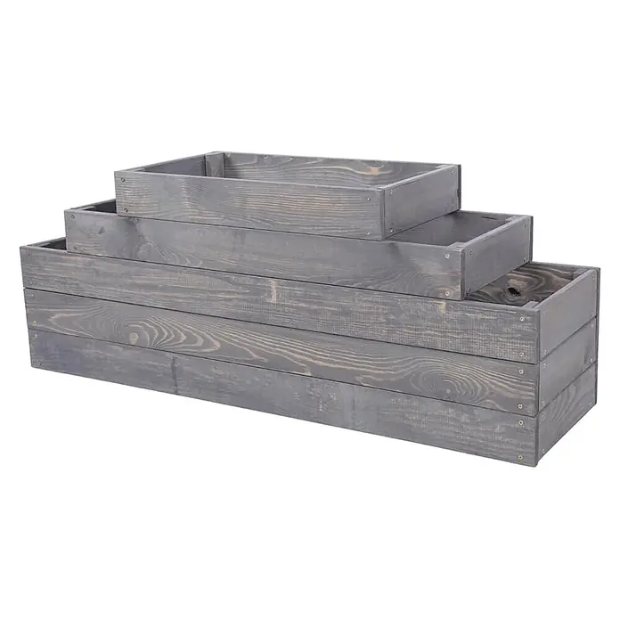 Hochbeete GardenStep Holz | HxBxT 45x117x30cm | 3 Ebenen | Holz | Grau -  - Drei gestapelte graue Holzbalkonkästen mit sichtbarer Holzmaserung.