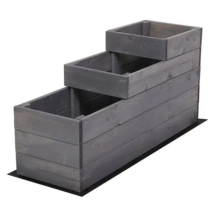 Hochbeete TREPPEN Holz | HxBxT 45x30x93 cm | Holz | Grau -  - Dreistufiger Pflanzkasten aus grauem Holz.