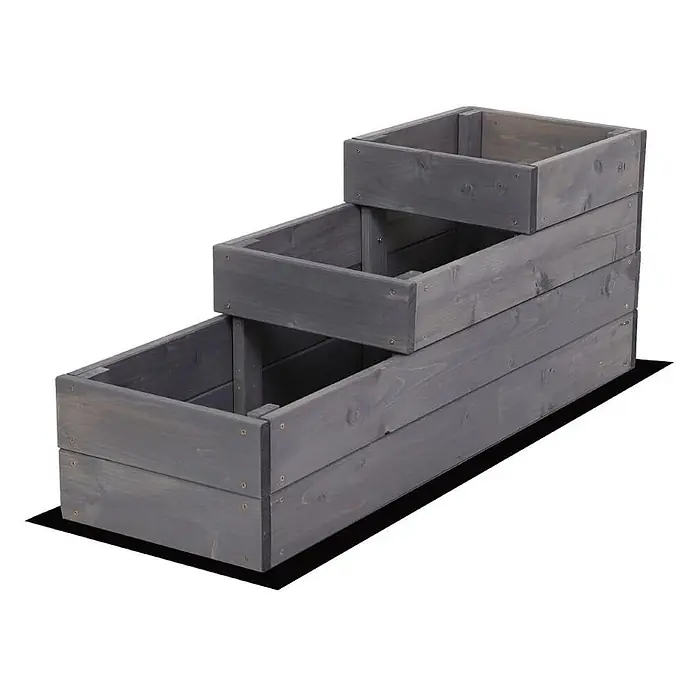 Hochbeete TREPPEN Holz | HxBxT 36x30x93 cm | Holz | Grau -  - Gestuftes Holzhochbeet mit drei Ebenen aus grauem Holz. Ideal für Gartenarbeit und Pflanzen.