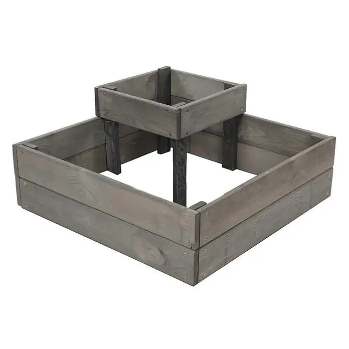 Hochbeete TREPPEN Holz | HxBxT 27x62x62 cm | Holz | Grau -  - Zweistufiges Hochbeet aus grauem, verwittertem Holz.