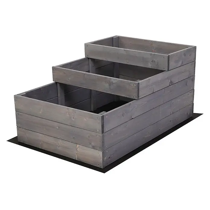 Hochbeete TREPPEN Holz | HxBxT 45x60x93 cm | Holz | Grau -  - Gestuftes Hochbeet aus grau gebeizten Holzleisten.