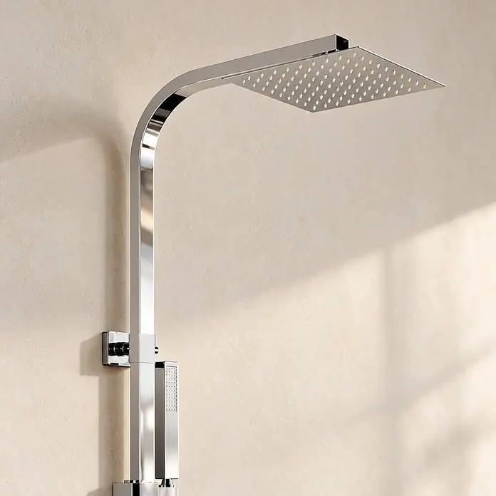 LOMAZOO Thermostat-Duschsystem Sterling mit Regendusche Chrom -  - Modernes Duschsystem aus Chrom mit quadratischem Duschkopf und Handbrause.