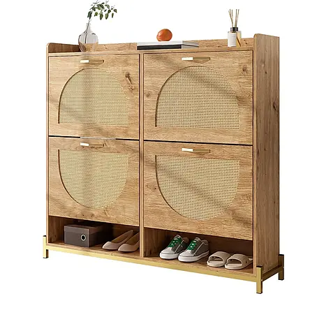 SONNENH Schuhschrank mit Rattantüren, 108,5 x 24 cm