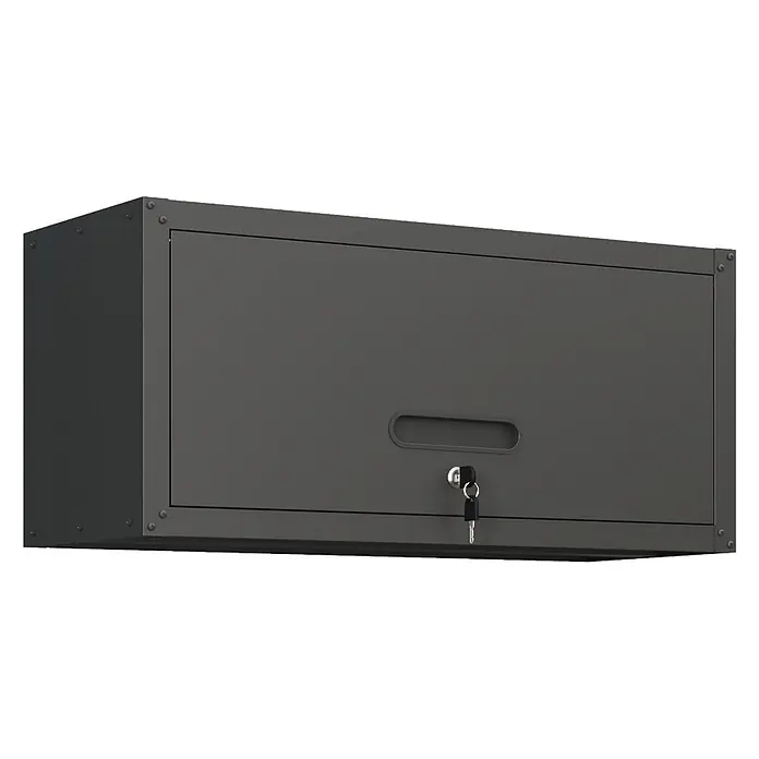 SONNENH Wand-Werkzeugschrank, 75 x 30 x 34,5 cm, Schwarz -  - Dunkelgrauer Metall-Hängeschrank mit einer Tür, eingelassenem Griff und Schlüsselschloss.