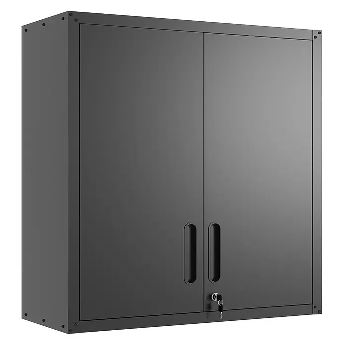 SONNENH Wand-Werkzeugschrank, 75 x 30 x 77 cm, Schwarz -  - Dunkelgrauer Metallschrank mit zwei Türen, Griffen und Schlüssel im Schloss.