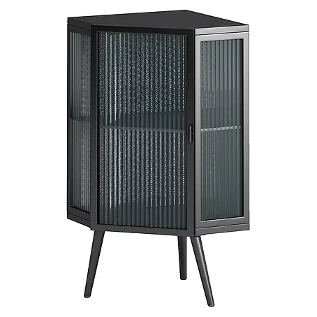 SONNENH Eckschrank mit strukturierter Glastür, Schwarz