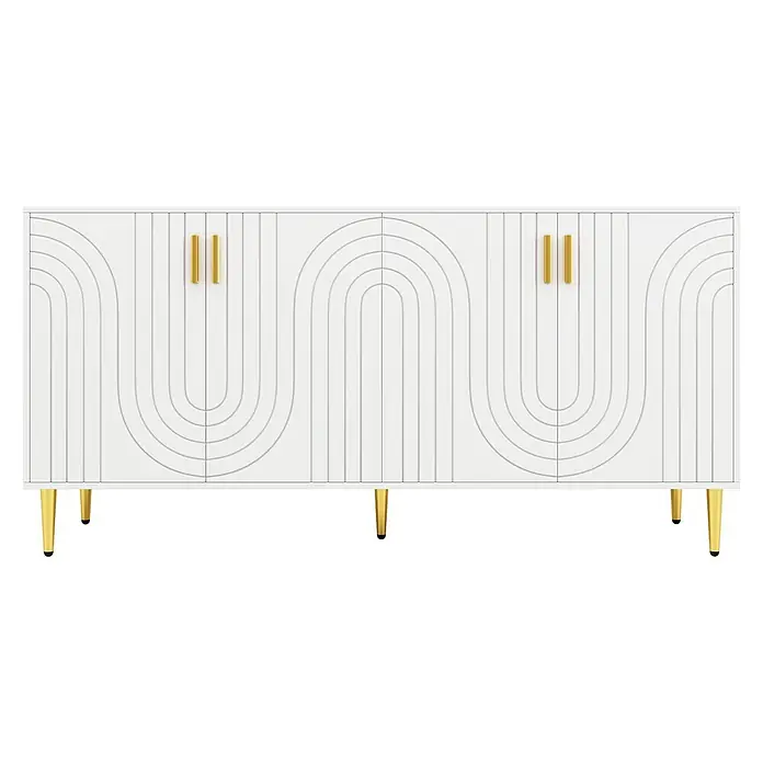 SONNENH Sideboard, MDF, 152 x 40 cm, Weiß -  - Weißes Sideboard mit gewölbten Türen, goldenen Griffen und goldenen konischen Beinen.