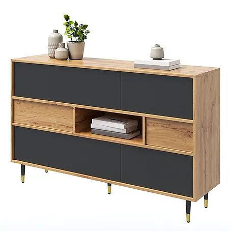 SONNENH Sideboard, MDF und Spanplatte, 140 x 40 cm, Schwarz/Natur