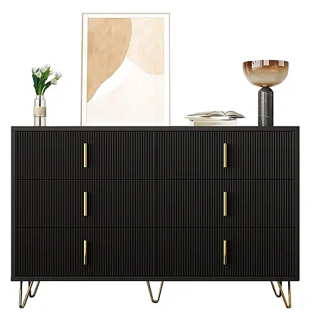 SONNENH Sideboard, Spanplatte, 120 x 40 cm, Schwarz/Gold