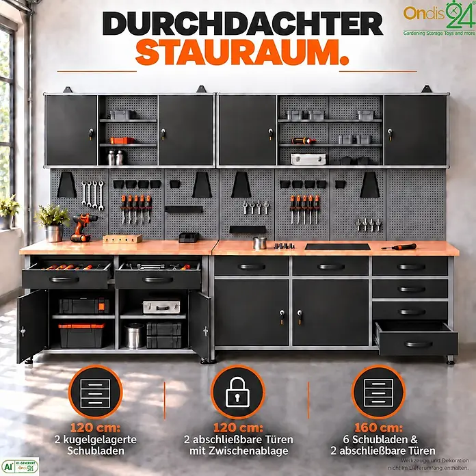 Ondis24 Werkstatt Set Bruno 280cm 2 Schränke - 