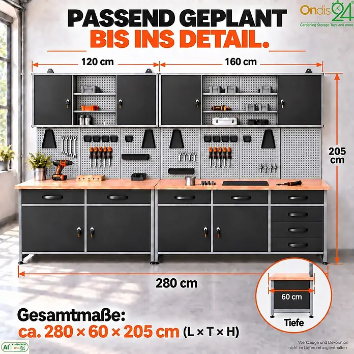 Ondis24 Werkstatt Set Bruno 280cm 2 Schränke - 