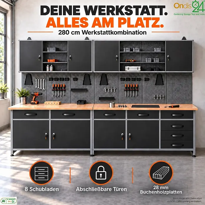 Ondis24 Werkstatt Set Bruno 280cm 2 Schränke - 