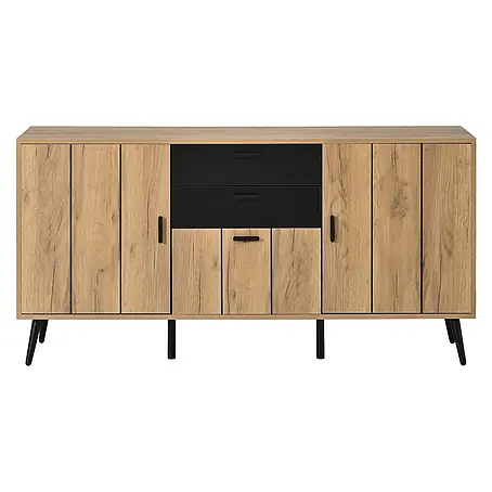 SONNENH Sideboard, MDF, 140 x 35 cm, Schwarz/Natur