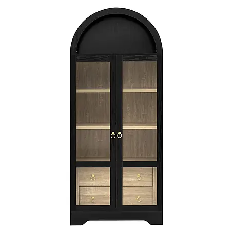 SONNENH Holz-Mehrzweckschrank, MDF und Glas, 76.2 x 40.1 cm, Schwarz