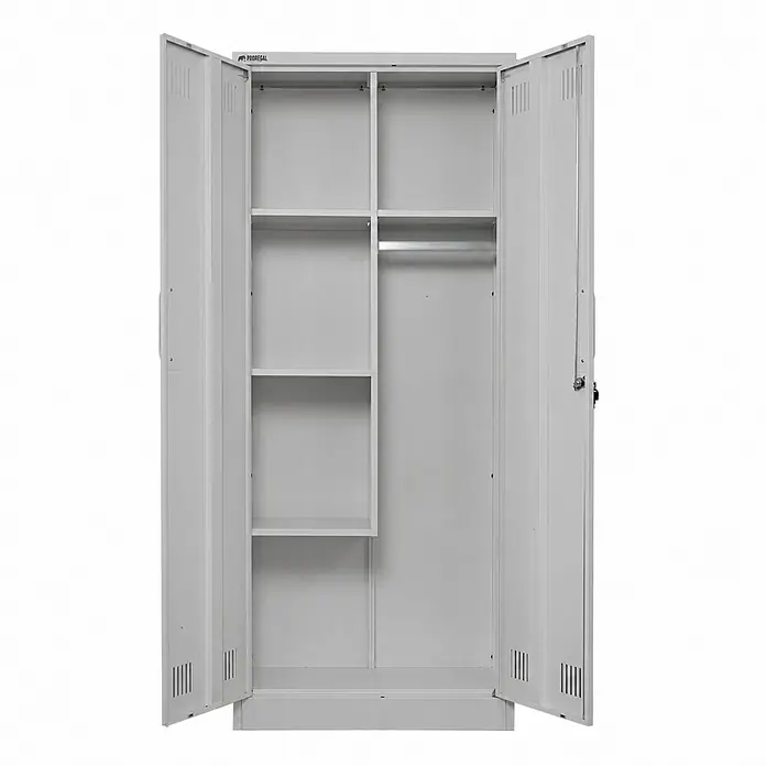 PROREGAL Putzmittelschrank RHINO Metall 170x70x30cm Lichtgrau 2 Türen - 