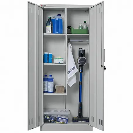 PROREGAL Putzmittelschrank RHINO Metall 170x70x30cm Lichtgrau 2 Türen