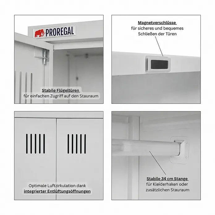 PROREGAL Putzmittelschrank RHINO Metall 170x70x30cm Lichtgrau 2 Türen - 