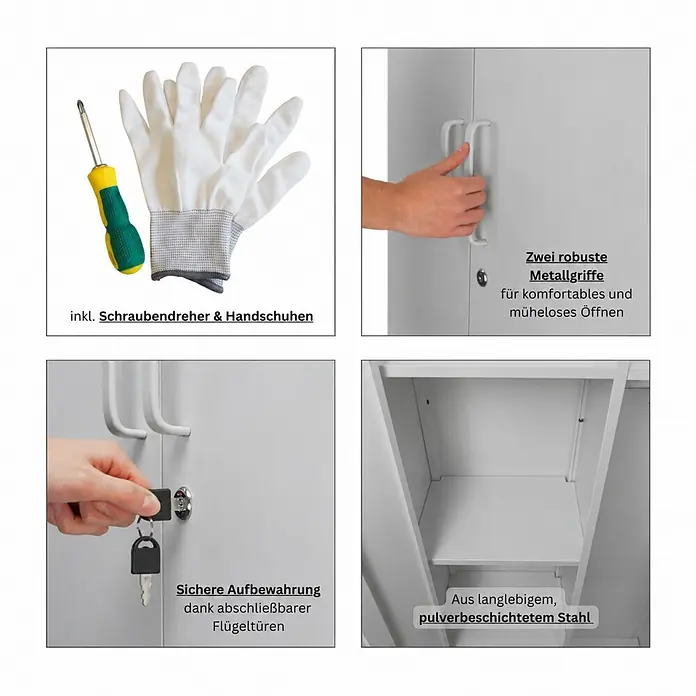 PROREGAL Putzmittelschrank RHINO Metall 170x70x30cm Lichtgrau 2 Türen - 