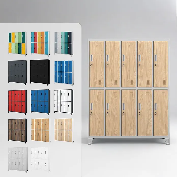 Jan Nowak Kleiderschrank BARTEK, 10-türig, 136x172x45 cm, Grau/Eiche Sonoma -  - Zweistöckige Metallspinde: Auswahl an Unifarben und Holzmaserungs-Oberflächen.