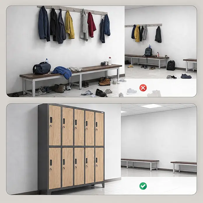 Jan Nowak Kleiderschrank BARTEK, 136x172x45 cm, Anthrazit/Eiche Sonoma -  - Grauer Spind mit hellen Holzfronten für ordentliche Aufbewahrung im Umkleideraum.