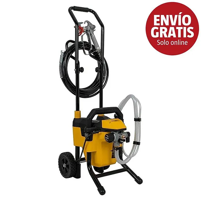 Vito Sistema de pulverización de pintura VIMPA850 - 850 W, Caudal: 1,1 l/min - Pulverizador de pintura amarillo y negro sobre carro con ruedas, con pistola y mangueras.
