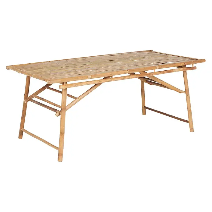 Esstisch TINDARI in Braun - (W) 90 x (H) 75 x - L - Heller, klappbarer Tisch aus Natur-Bambus mit Lattenrostplatte.