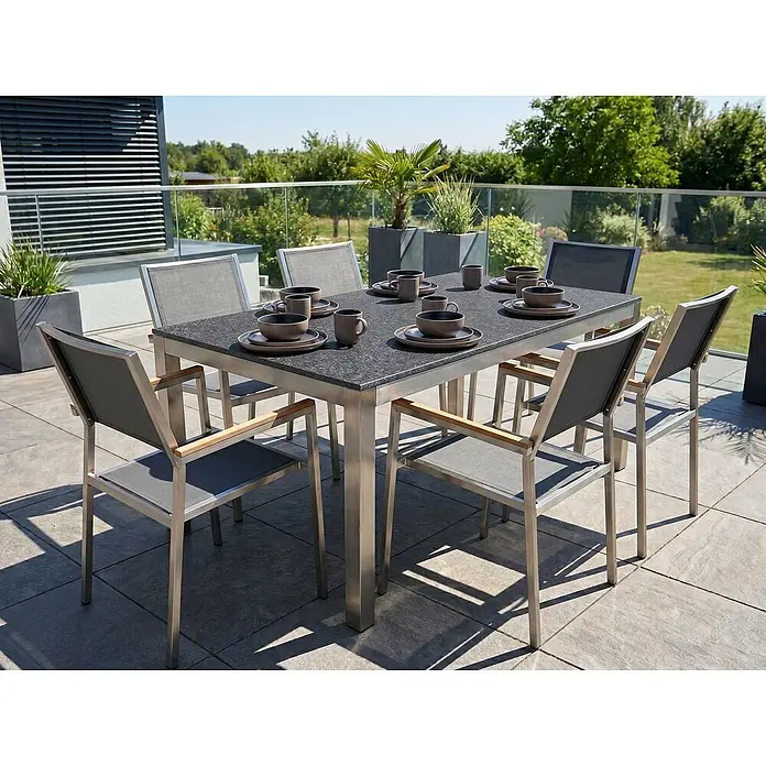 Esstisch GROSSETO in Grau/Schwarz/Silber - (W) 90 x (H) 76 x - L