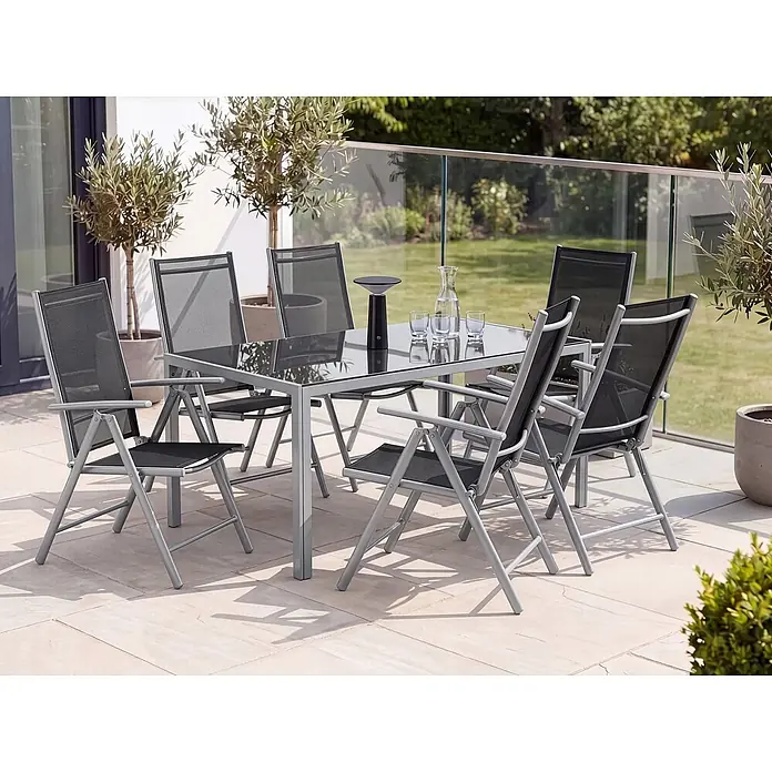 7-tlg Gartentisch Set CATANIA in Schwarz/Silber - 