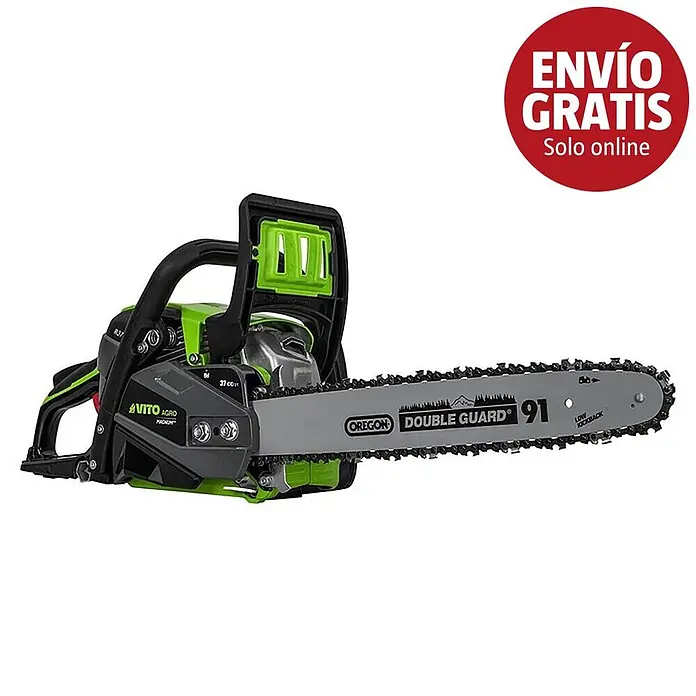 Vito Motosierra de gasolina Magnum VIMS37 - 1,55 kW, 37 cm³, Longitud de la cuchilla: 40 cm - Motosierra de gasolina verde y negra con cadena Oregon Double Guard.