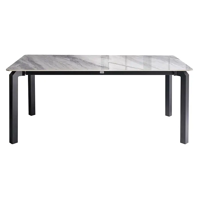 Esstisch FELETTO in Grau/Schwarz - (W) 90 x (H) 76 x - L - Rechteckiger Tisch mit grauer Marmor-Effekt-Platte und schwarzen Metallbeinen.