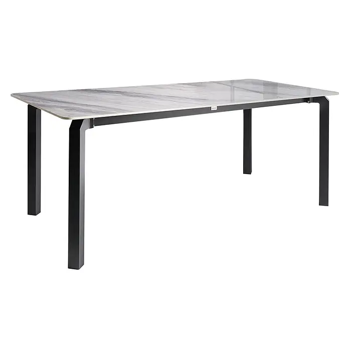 Esstisch FELETTO in Grau/Schwarz - (W) 90 x (H) 76 x - L - Rechteckiger Tisch mit grauer Marmorplatte und schwarzen Metallbeinen.