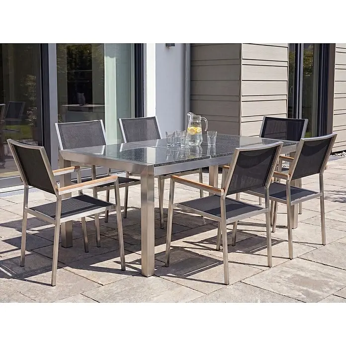 Esstisch GROSSETO in Grau/Schwarz/Silber - (W) 90 x (H) 74 x - L