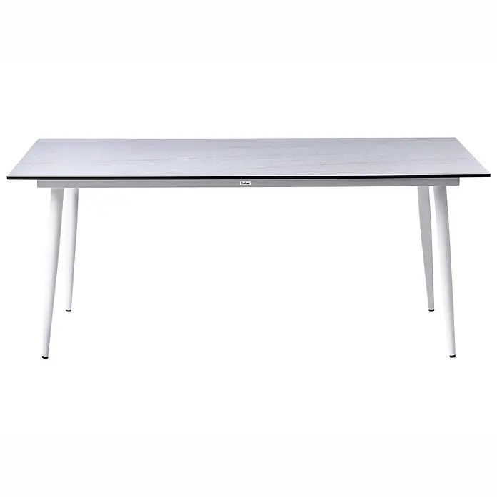 Esstisch TOLENTINO in Weiß/Beige - (W) 90 x (H) 75 x - L - Rechteckiger Esstisch mit hellgrauer Tischplatte und weißen, spitz zulaufenden Beinen.