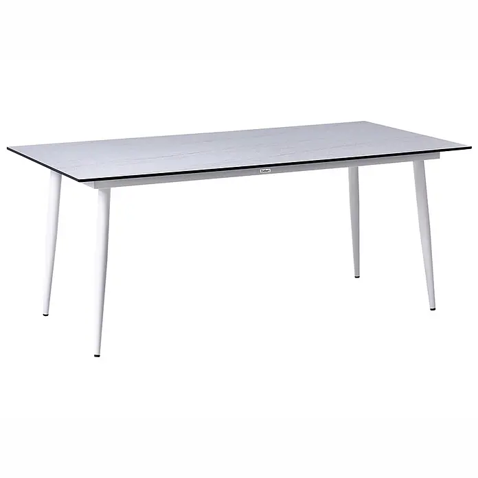 Esstisch TOLENTINO in Weiß/Beige - (W) 90 x (H) 75 x - L - Rechteckiger Esstisch mit grauer Platte und weißen, konischen Beinen.